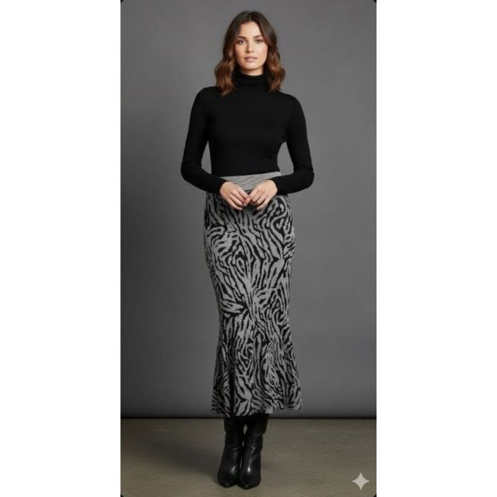 NWT Marie Oliver Cotton Zebra Print Jude Jacquard Skirt Black Oat Women's Medium